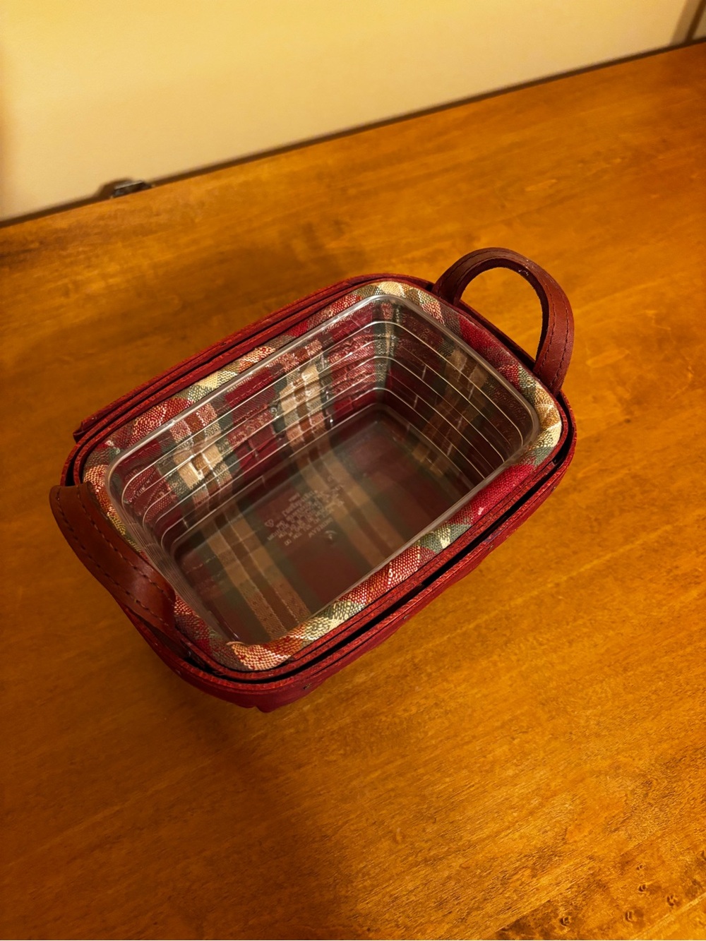 Longaberger Bold Red 2006 Basket with Plaid Liner and protector - Picture 2 of 3